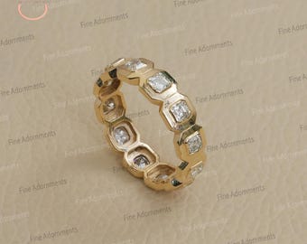 Solid 14k Yellow Gold Natural Diamond Eternity Band Ring Bezel Set Natural Diamond Anniversary Gift Full Eternity Statement Fine Jewelry New