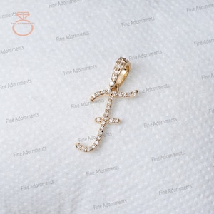 Sólido 14k oro amarillo F inicial encanto colgante natural pavimenta diamante hecho a mano joyería regalo para su encanto unisex letra alfabeto pequeño colgante