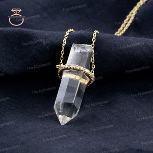 Solid 14k Gold Necklace, Handmade Crystal Diamond Jewelry, Gold Chain Pave Diamond Bullet Necklace Wedding Gift Diamond Jewelry Gift For Her
