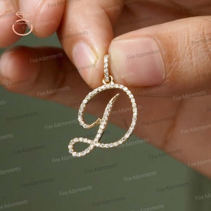 Pingente de charme inicial D sólido 14k ouro amarelo/branco pingente de alfabeto joias finas pingente de charme de letra cursiva presente venda de natal novo
