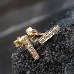 Pave Diamant Bar Ohrstecker Solid 14k Gelbgold Feine Minimalist Schmuck Ohrringe Mädchen Geschenk für sie Naturdiamant Handmade Stud Neu