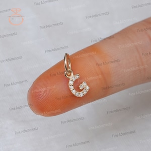 Colgante con inicial G de oro macizo de 14 k, joyería con letra G de diamante pavé, colgante unisex con letra G, regalo para ella, colgante minimalista G hecho a mano de 6 mm
