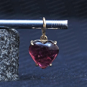 Natural Pink Tourmaline Gemstone Heart Charm Pendant Solid 14k Yellow Gold Vintage Look Jewelry Proposal Valentine's Day Gift