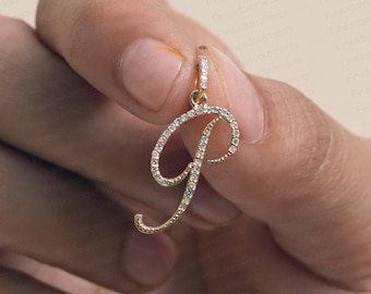 Solid 14k Yellow Gold P Initial Pendant Pave Diamond P Letter Jewelry Unisex Alphabet P Pendant Handmade New Design Gift for Her 17X22 MM Etsy