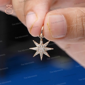 Natural Pave Diamond Starburst Charm Pendant Solid 14k Yellow Gold Fine Jewelry Charm Minimalist Pendant Wedding Anniversary Jewellery 10 MM