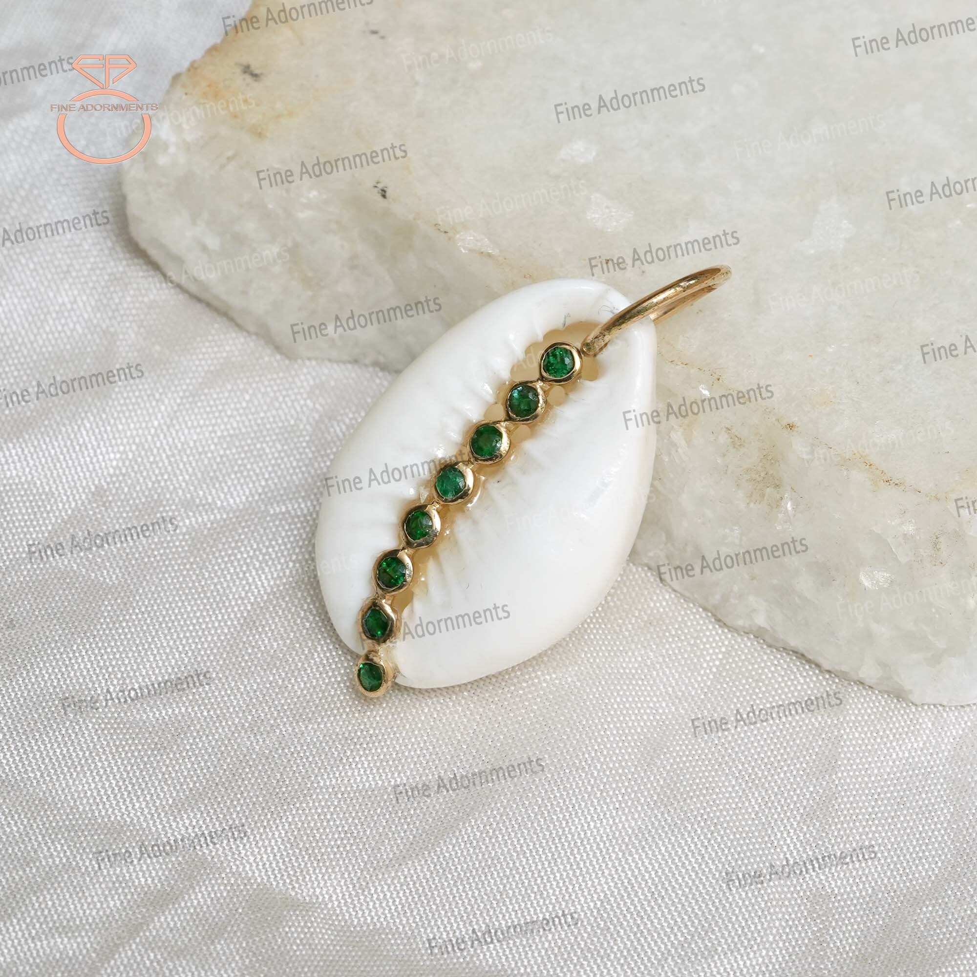 14k Gold Shell Pendant Natural Emerald Shell Gold Jewelry - Etsy