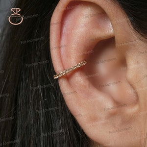 Bijou d'oreille en or massif 14 carats, Bijou d'oreille en saphir pêche naturel, Bijou d'oreille sans piercing en saphir pêche, Boucles d'oreilles cartilage, Bijoux pour femme 10 mm