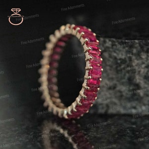 Anillo de banda de oro amarillo de 14 k Piedra natal de julio Eternidad Anillo de compromiso de rubí vintage Anillo de apilamiento Promesa Joyas de rubí Regalo de boda unisex