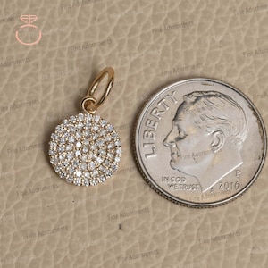 Pave Diamond Minimalist Disc Pendant Solid 14k Yellow Gold Handmade Charm Pendant Pave Natural Diamond Charm For Bracelets Necklace 10MM New