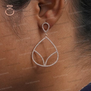 Solid 14k Rose Gold Earrings Pave Diamond Jewelry Handmade Gold Diamond Drop Earrings Top Quality Gift For Her Trendy Earrings 45X27 MM New