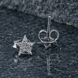 Oxidized 925 Silver Stud Earrings Pave Diamond Yellow Plated Jewelry Star Diamond Earrings Birthday Gift Handmade Minimalist Jewelry 5 MM