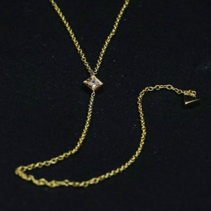 Single diamond Solid 14k Yellow Gold Lariat Necklace Jewelry Gift For Her New Design Pave Diamond Y Necklace Gold Chain Jewelry 16+2" New
