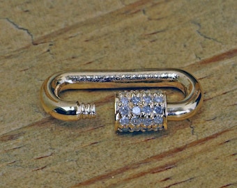 Solid 14k Yellow Gold Finding Jewelry Connector Openable Carabiner Finding Pave Diamond Jewelry Making New Handmade Carabiner Finding 15 MM