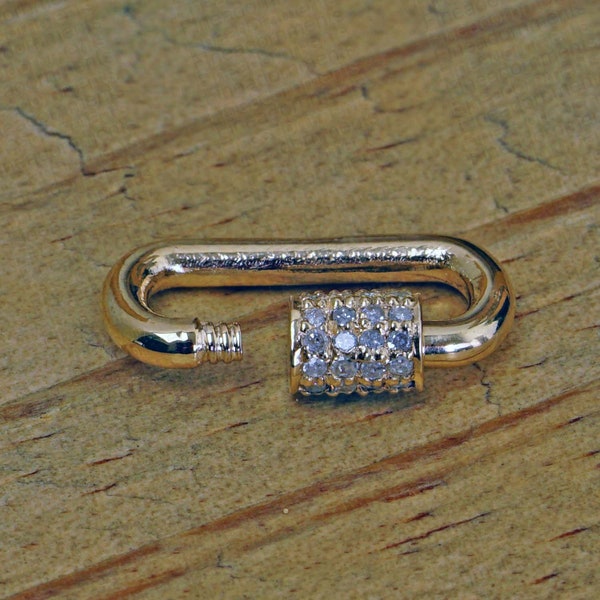 Solid 14k Yellow Gold Finding Jewelry Connector Openable Carabiner Finding Pave Diamond Jewelry Making New Handmade Carabiner Finding 15 MM