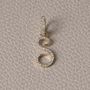 Pingente inicial S de ouro 14k sólido, joias com diamantes, pingente de alfabeto, 22 mm, novo design, joias com pingente unissex, pingente de diamante S de ouro