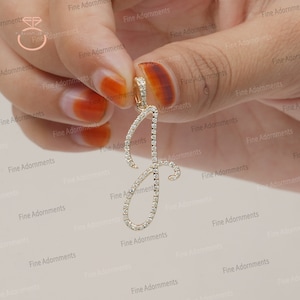 Pingente inicial grande J de ouro amarelo 14k sólido, joias com diamantes pavê, pingente de ouro, presente unissex para o dia dos namorados, joias com diamantes pavê de ouro J, 32 mm, novo
