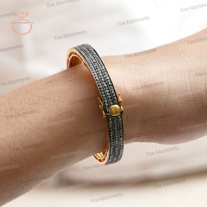 Rosenschliff Diamant-Armband, 925er Silber Armreif, Designer Armreif Pave Chakri Diamant handgemachter Armreif Schmuck, Gelb überzogene Schmucksachen neu