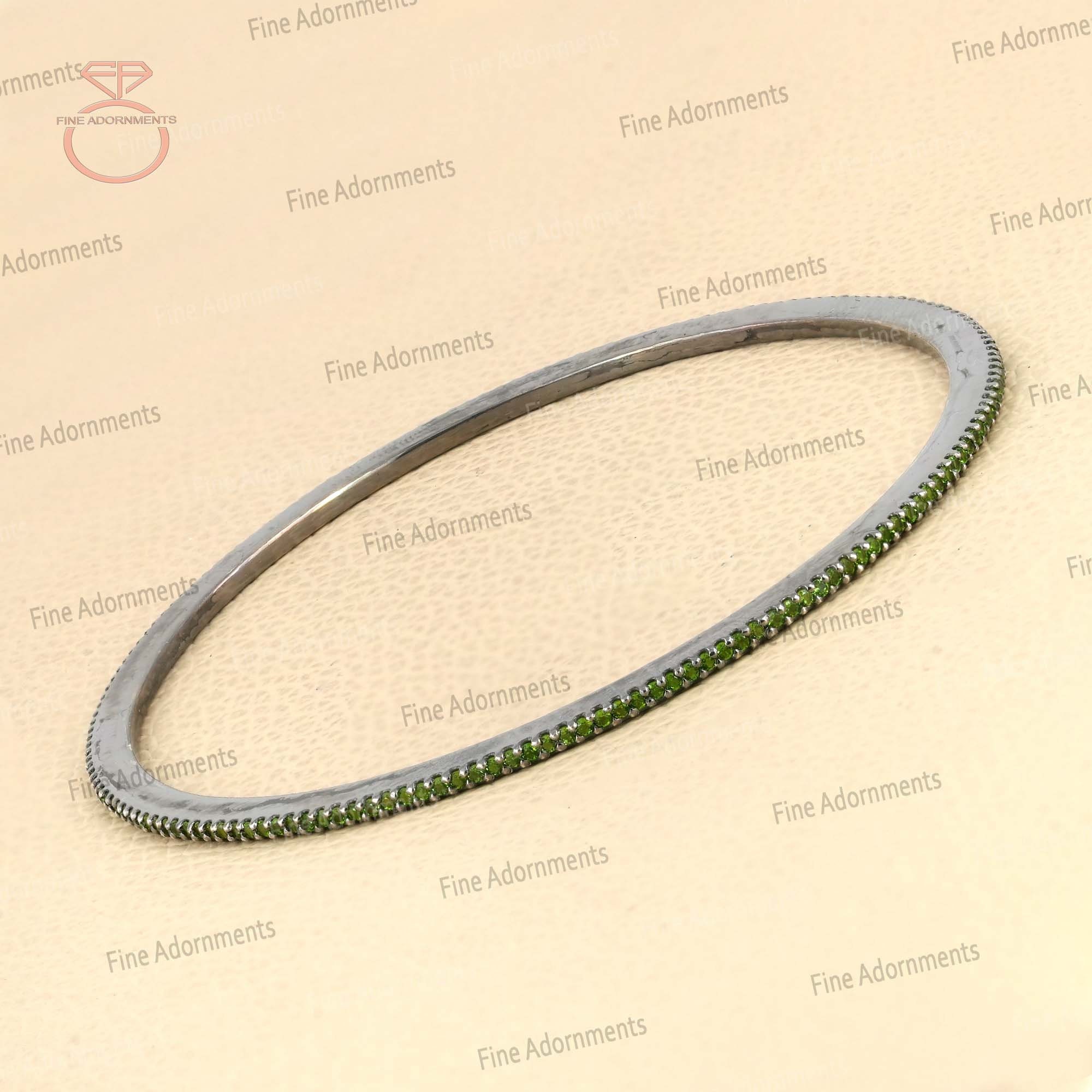 Bracciale In Diopside Cromo E Argento Sterling – Perline Rondelle 4 Mm, Fatto A Mano In India, Lunghezza 22 Cm