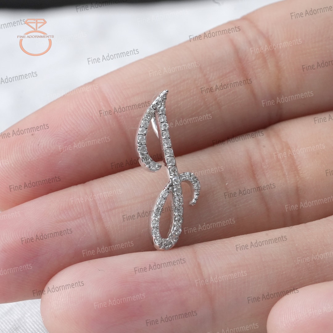 Solid 14k Gold Small J Initial Back Loop Pendant Pave Diamond Jewelry