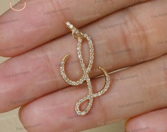 Solid 14k Gold Small L Initial Pendant Pave Diamond Jewelry Gold Charm pendant Unisex Gift Gold Pave Diamond L Handmade Jewelry 25X15 MM New