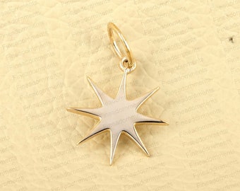 Solido 14k Ciondolo stella Fatto a mano Minimalista Ciondolo stella Per Per donna Oro vero Ciondoli con ciondoli Unisex Regalo di nozze Celeste Gioielli Nuovo