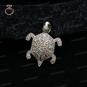 Solid Yellow Gold 14k Turtle Charm Pendant Pave Natural Diamond Emerald Gemstone Eye Tortoise Pendant Fine Jewelry Good Luck Pendant Charm