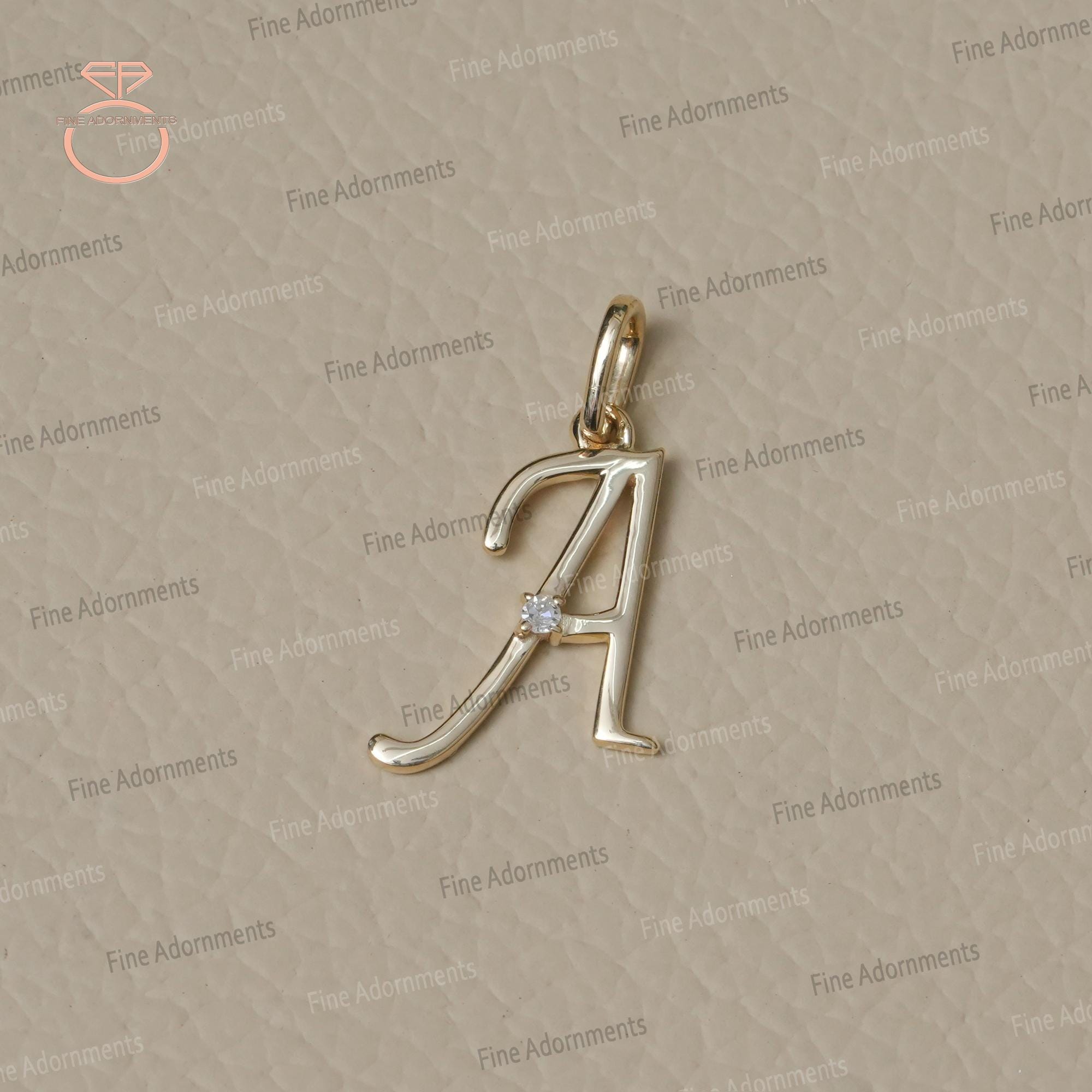 Solid 14k Yellow Gold A Initial Pendant Pave Diamond Jewelry 