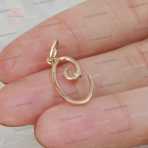 Sólido 14k oro amarillo pequeño C colgante inicial natural pavé diamante C joyería oro encanto C colgante unisex regalo del día de San Valentín 21x12 MM Nuevo