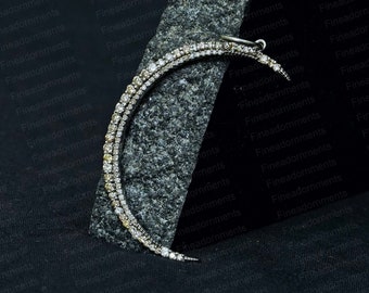 Crescent Moon Pendant Solid 925 Silver Charm Pendant Pave Diamond Jewelry Half Moon Jewelry Handmade Charm Pendant New 30X45 MM