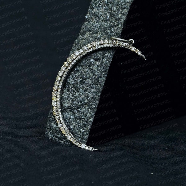 Crescent Moon Pendant Solid 925 Silver Charm Pendant Pave Diamond Jewelry Half Moon Jewelry Handmade Charm Pendant New 30X45 MM