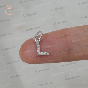Colgante con inicial L de oro blanco macizo de 14 k con diamantes pavé, joyería con letra L unisex, colgante minimalista con abalorio L hecho a mano de 6 mm, nuevo