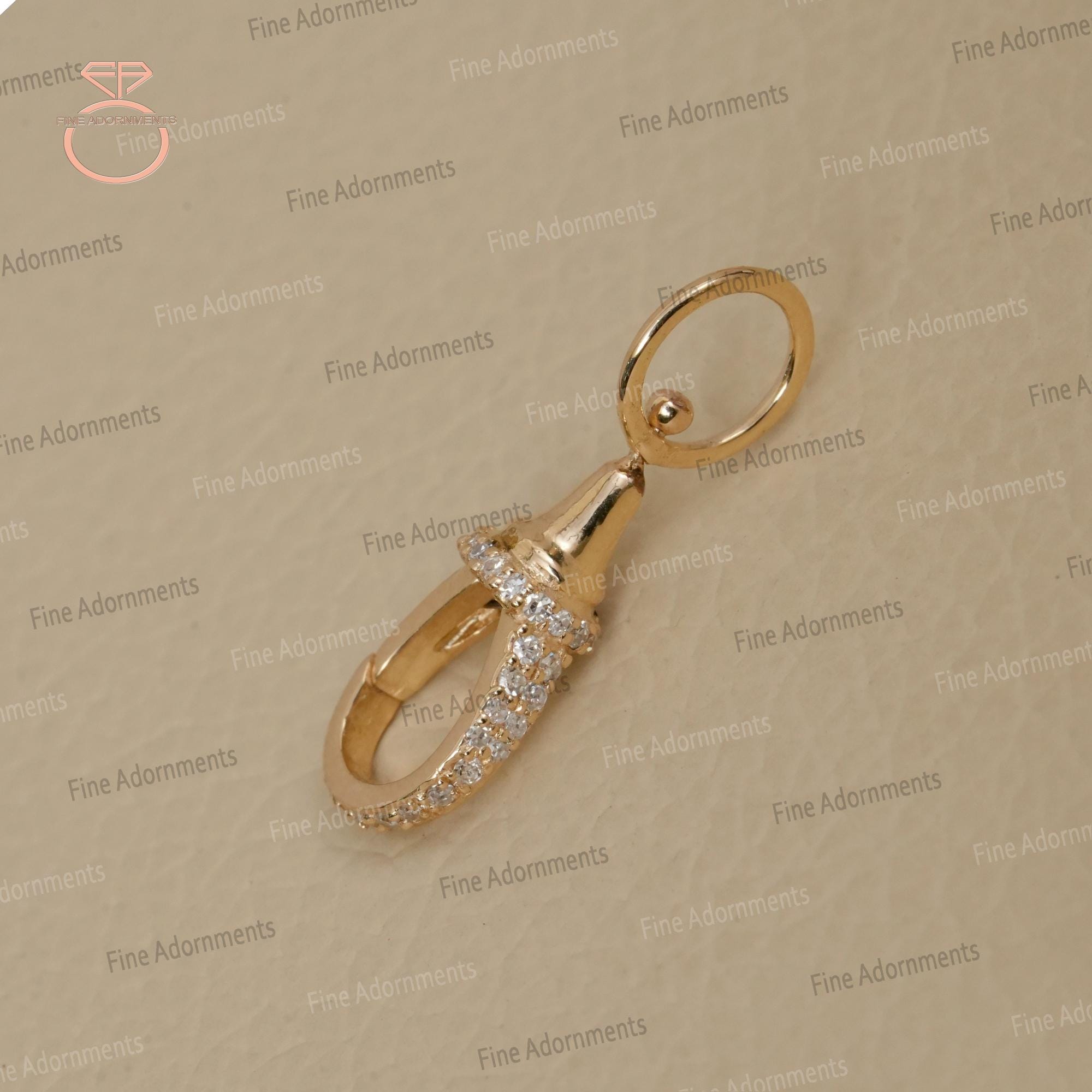 Solid 14K Yellow Gold Enhancer Lock Pave Diamond Finding Clasp Jewelry Handmade Gold Diamond Finding Jewelry Connector Carabiner Finding New