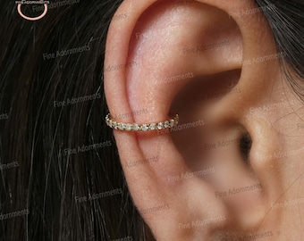 Solid 14k Gold Diamond Ear Cuff, Ear Cuff No Piercing gold, Pave Diamond Ear Cuffs earrings, Ear Cuff Gold, Cartilage Earrings Jewelry 10 MM