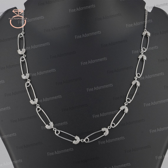 Collana con spilla da balia in oro 14k con pavé di diamanti Gioielli con spilla apribile fatti a mano Collana con diamanti in oro Collana con ciondolo con connettore spilla da balia