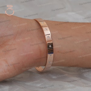 Solid 14k Rose Gold Bangle Flush Setting Diamond Jewelry Handmade Designer Women's Bangle Gold Diamond Jewelry Custom Made Sizing Bangle New