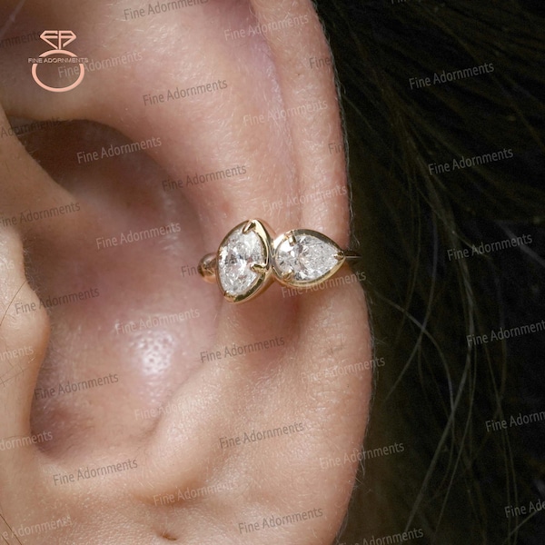 Solid 14k Yellow Gold No Piercing Ear Cuff Pave Diamond Cartilage Earring  Minimalist Ear Cuff Conch Ear Cuff Earrings Gold Diamond Jewelry