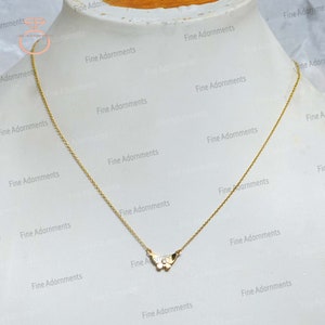 Massief 14k gouden vlinder ketting, Pave Diamond Gold Charm hanger, minimalistische vlinder sierlijke elegante insecten sieraden, gouden ketting ketting