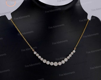 Solid 14k Yellow Gold Necklace Natural Pave Diamond Jewelry Small Disc Round Necklace Delicate Gold Chain Handmade Gold Diamond Jewelry New