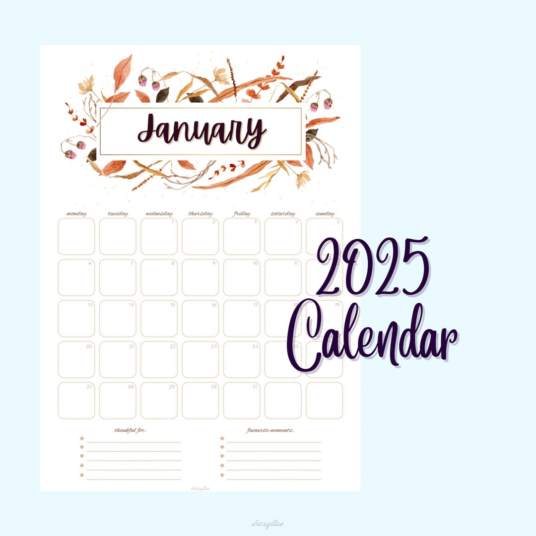 2025 Calendar, Colour, up to Size A3 Portrait Download & Print Now - Etsy