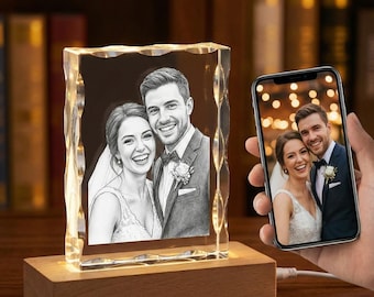 Cristal fotográfico 3D – Recuerdo personalizado con base LED
