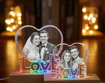 Personalized 3D Photo Heart Crystal – Laser Etched Portrait with LED Base