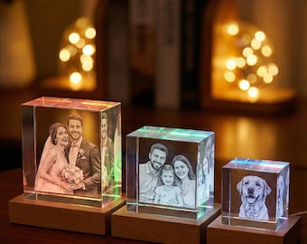 3D-fotokristal – lasergegraveerd K9-glasportret met led-voet