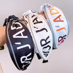 Diadema anudada de verano para mujer, banda para la cabeza con lazo para el pelo, accesorios para el cabello para niñas y adultos, diadema ancha con lazo, traje para niños con letras