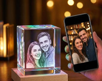 3D-fotokristal – lasergegraveerd K9-glasportret met led-voet