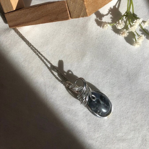 Sodalite Necklace Natural Crystal Handmade Jewelry Cabochon Gift Crystaltherapy Witchcraft