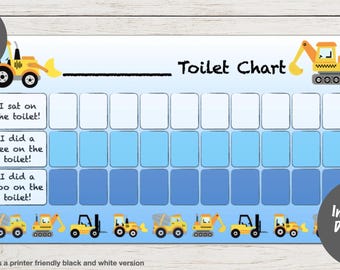 Toddler Toilet Training Chart - Diggers/Construction/Trucks - Printable Chart