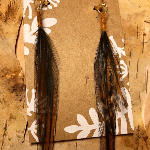 Boucles d’oreilles en plumes de grizzly coq hackle