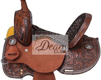 Selle Western Barrel Racing En Cuir ECO Avec Set D'accessoires (tailles 10 à 18)