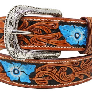 Handmade Western full grain Leather belt Engraved Tooled Strap