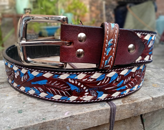 Handmade Western Leather belt Tooled